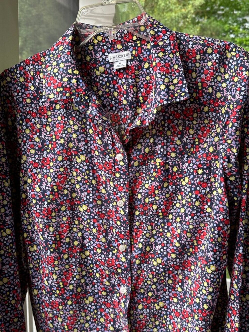 J.Crew Cotton Navy Floral Tiny Flowers Multi-Colored Button Down Shirt Size M